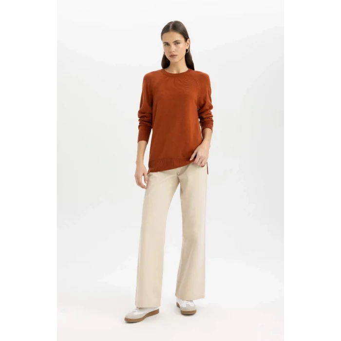 I6913 Regular Fit Yumuşak Dokulu Bisiklet Yaka Reglan Kol Basic Düz Triko Kazak