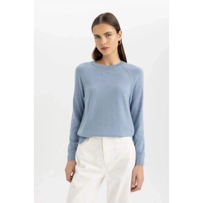 I6913 Regular Fit Yumuşak Dokulu Bisiklet Yaka Basic Düz Triko Kazak