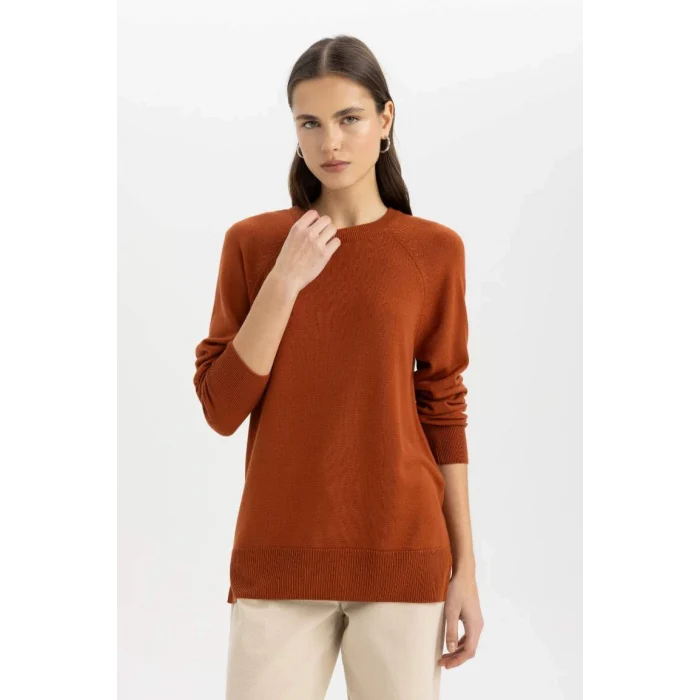 I6913 Regular Fit Yumuşak Dokulu Bisiklet Yaka Reglan Kol Basic Düz Triko Kazak