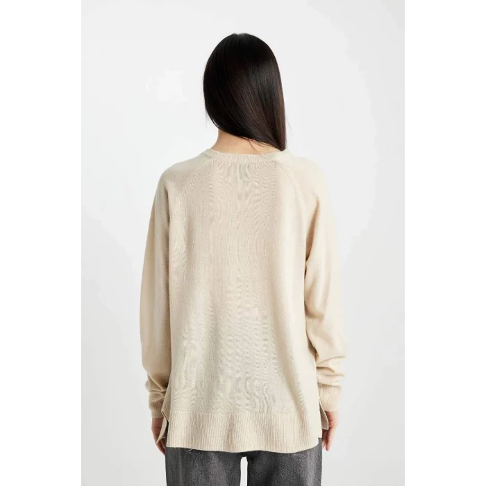 I6913 Yumuşak Dokulu Bisiklet Yaka Reglan Kol Basic Düz Triko Kazak