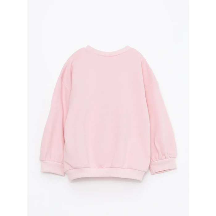 LCW baby Pembe Bisiklet Yaka Uzun Kollu Baskılı Kız Bebek Sweatshirt
