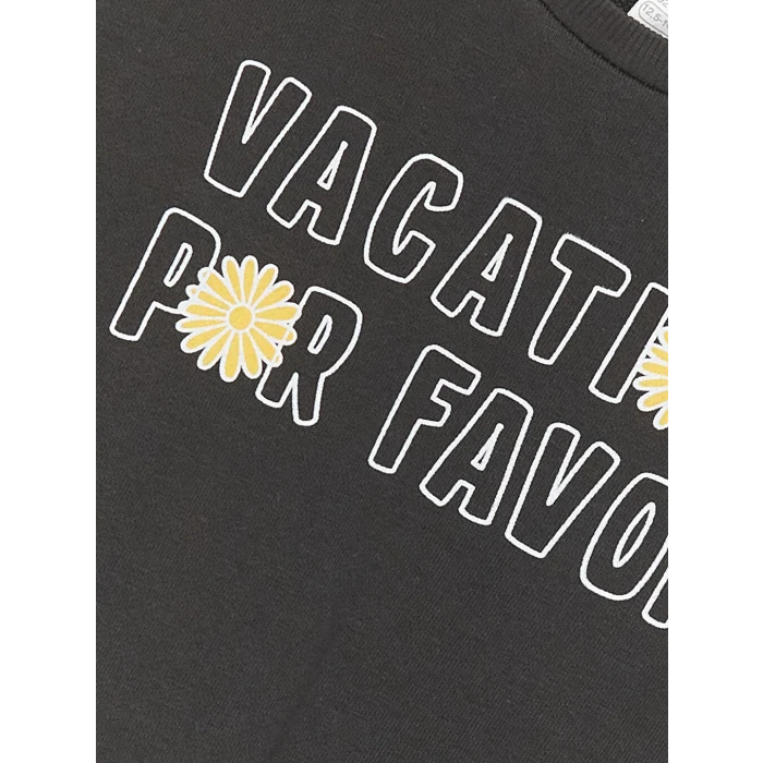 LCW baby Haki Bisiklet Yaka Uzun Kollu Baskılı Kız Bebek Sweatshirt