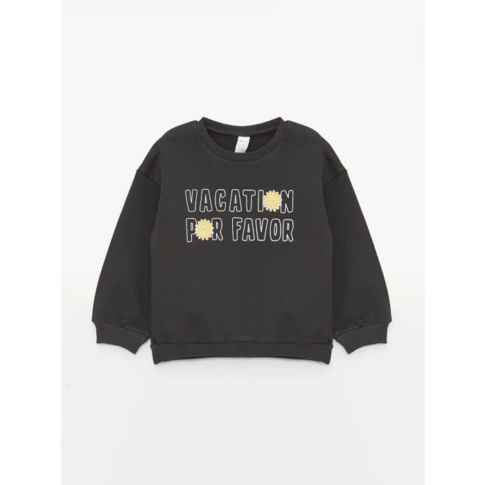 LCW baby Haki Bisiklet Yaka Uzun Kollu Baskılı Kız Bebek Sweatshirt