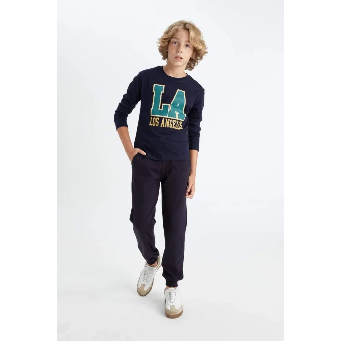 K8852 Lacivert Beli Paçası Lastikli Cepli Jogger Okul Eşofman Altı