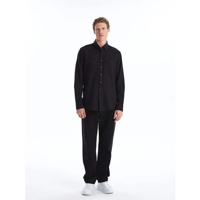 LCWAIKIKI Classic Siyah Regular Fit Uzun Kollu Gabardin Erkek Gömlek