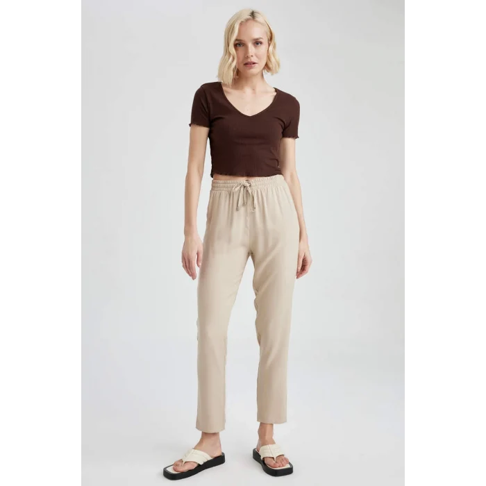 L3164 Cepli Beli Lastikli Dokuma Pantolon