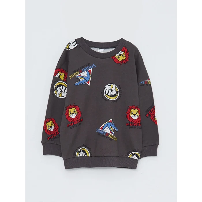 LCW baby Antrasit Bisiklet Yaka Uzun Kollu Baskılı Erkek Bebek Sweatshirt