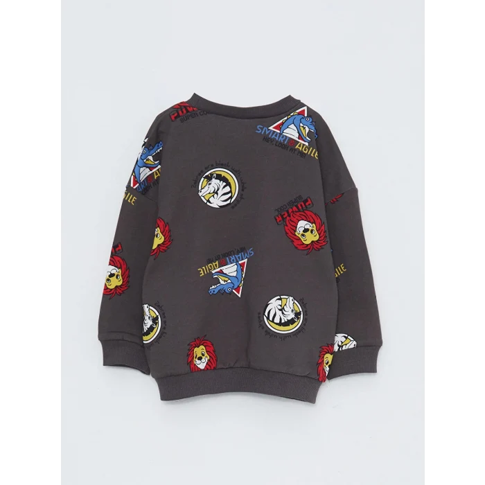 LCW baby Antrasit Bisiklet Yaka Uzun Kollu Baskılı Erkek Bebek Sweatshirt