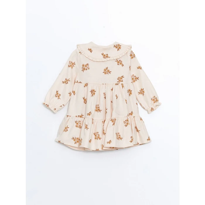 LCW baby Bej Bebe Yaka Çiçekli Kız Bebek Elbise