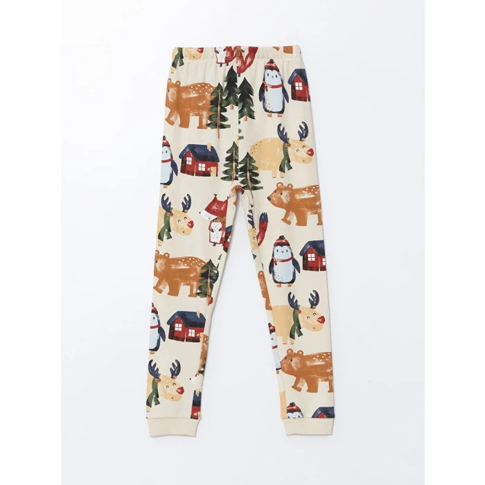 LCW baby Bej Bisiklet Yaka Baskılı Erkek Bebek Pijama Takımı