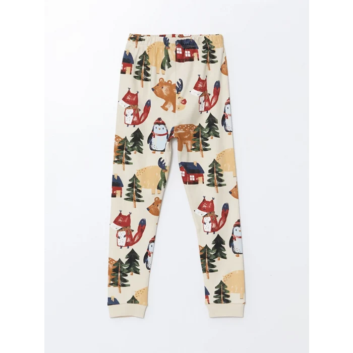 LCW baby Bej Bisiklet Yaka Baskılı Erkek Bebek Pijama Takımı