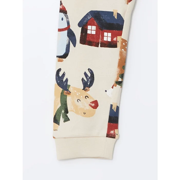 LCW baby Bej Bisiklet Yaka Baskılı Erkek Bebek Pijama Takımı