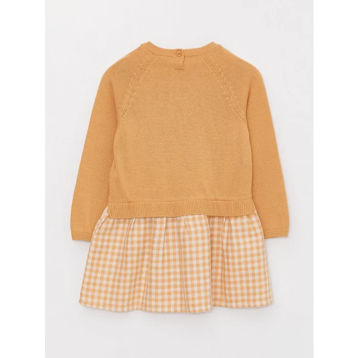 LCW baby Bej Bisiklet Yaka Ekose Kız Bebek Elbise