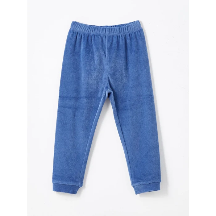 LCW baby Bej Bisiklet Yaka Kadife Erkek Bebek Pijama Takımı