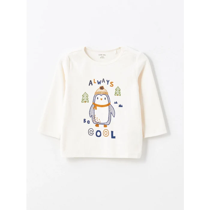 LCW baby Bej Bisiklet Yaka Kadife Erkek Bebek Pijama Takımı