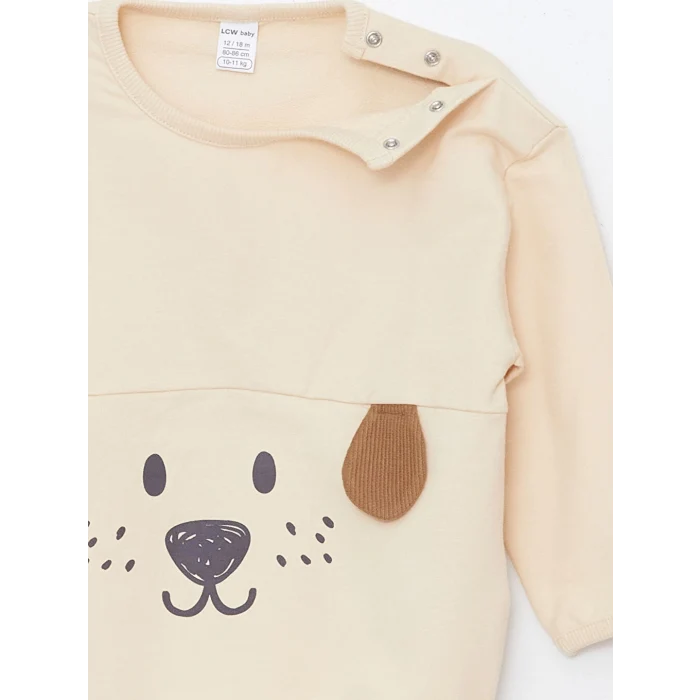 LCW baby Bej Bisiklet Yaka Nakışlı Erkek Bebek Sweatshirt ve Eşofman Alt 2li Takım