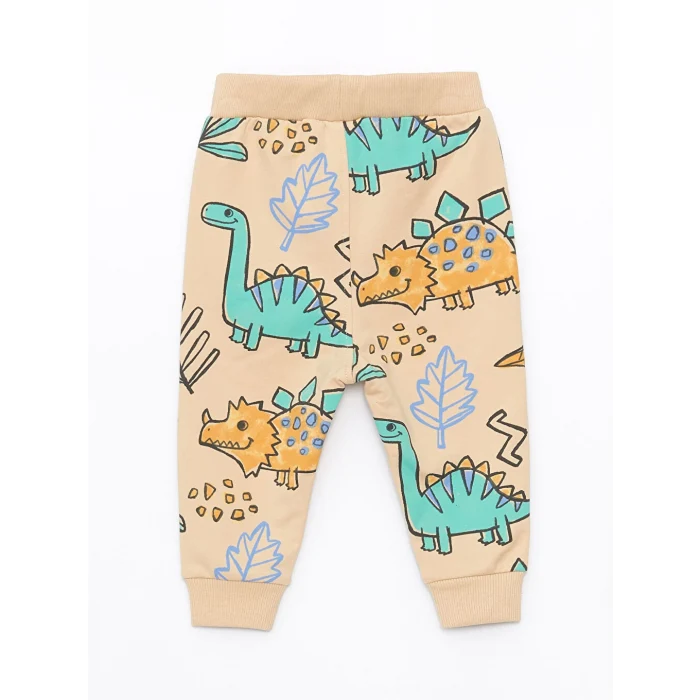 LCW baby Bej Bisiklet Yaka Uzun Kollu Baskılı Erkek Bebek Sweatshirt ve Eşofman Altı 2li Takım