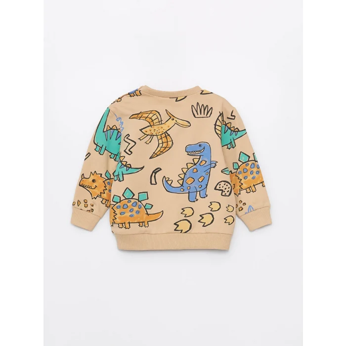 LCW baby Bej Bisiklet Yaka Uzun Kollu Baskılı Erkek Bebek Sweatshirt ve Eşofman Altı 2li Takım