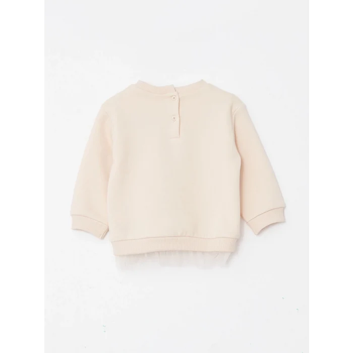 LCW baby Bej Bisiklet Yaka Uzun Kollu Baskılı Kız Bebek Sweatshirt