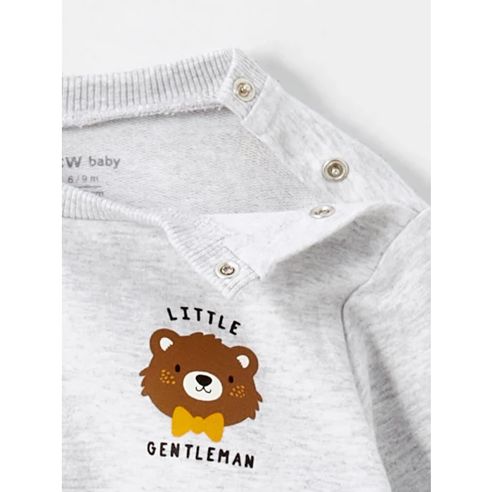 LCW baby Beyaz Baskılı Erkek Bebek Sweatshirt ve Pantolon 2li Takım