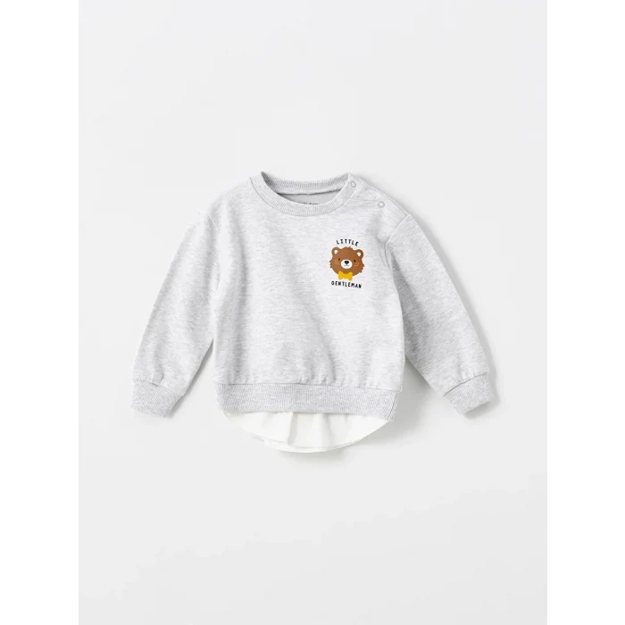 LCW baby Beyaz Baskılı Erkek Bebek Sweatshirt ve Pantolon 2li Takım