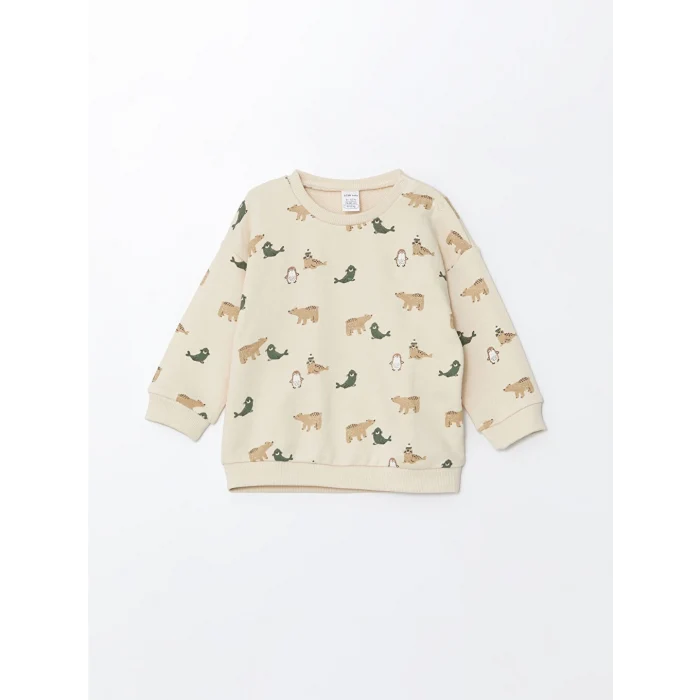 LCW baby Ekru Baskılı Erkek Bebek Sweatshirt ve Eşofman Alt 2li