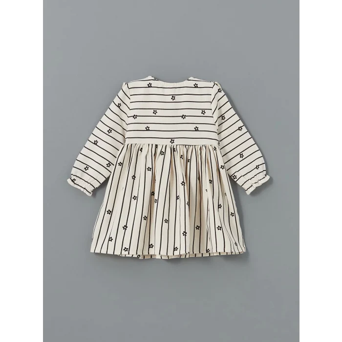 LCW baby Ekru Bebe Yaka Çiçekli Kız Bebek Elbise ve Külotlu Çorap 2li