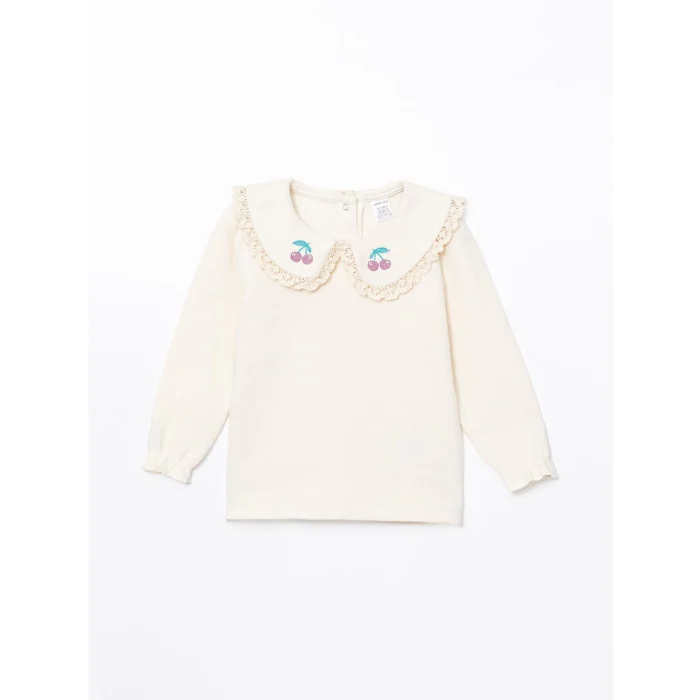 LCW baby Ekru Bisiklet Yaka Kız Bebek Sweatshirt ve Tayt 2li