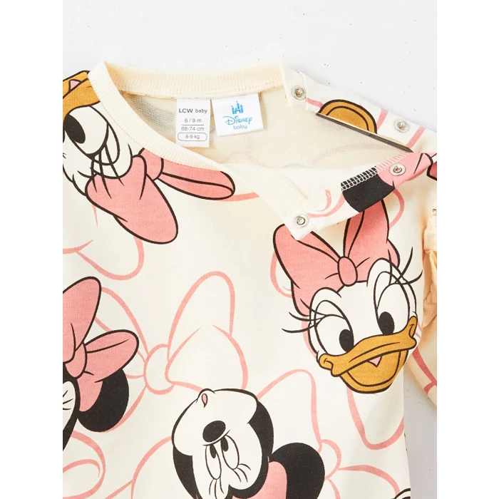 LCW baby Ekru Bisiklet Yaka Uzun Kollu Minnie Mouse Baskılı Kız Bebek Sweatshirt ve Tayt 2li Takım