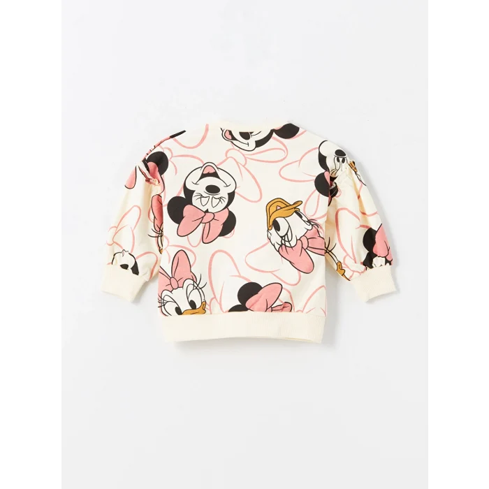 LCW baby Ekru Bisiklet Yaka Uzun Kollu Minnie Mouse Baskılı Kız Bebek Sweatshirt ve Tayt 2li Takım