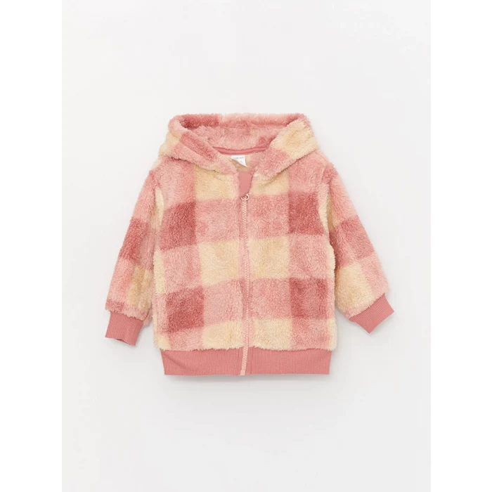 LCW baby Ekru Kapüşonlu Pelüş Uzun Kollu Kız Bebek Hırka ve Tayt 2li Takım