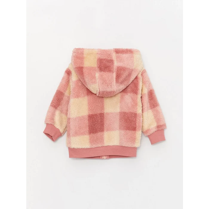 LCW baby Ekru Kapüşonlu Pelüş Uzun Kollu Kız Bebek Hırka ve Tayt 2li Takım