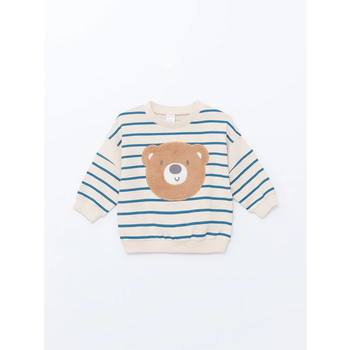 LCW baby Ekru Nakışlı Erkek Bebek Sweatshirt ve Pantolon 2li