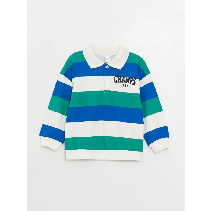 LCW baby Ekru Polo Yaka Uzun Kollu Baskılı Erkek Bebek Sweatshirt ve Pantolon 2li Takım