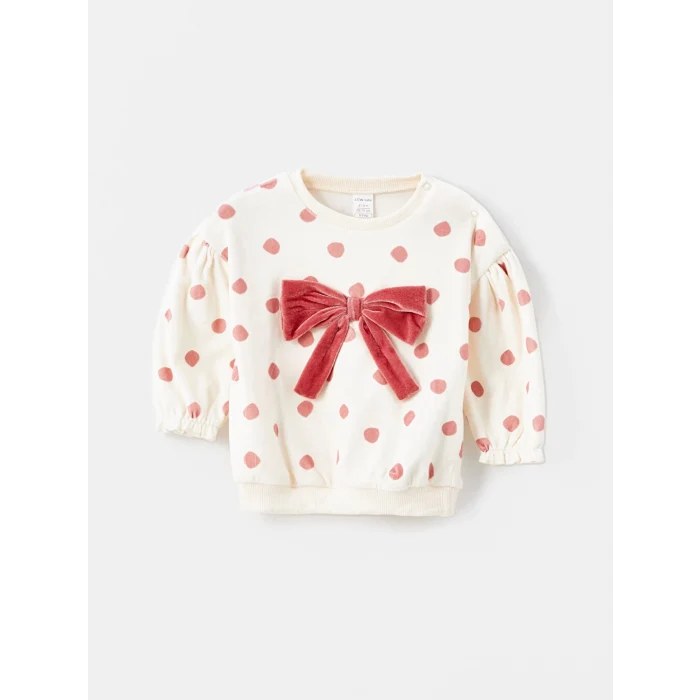 LCW baby Ekru Puantiyeli Kız Bebek Sweatshirt ve Tayt 2li Takım