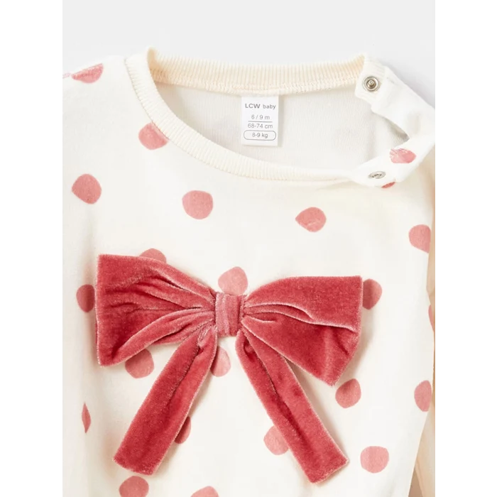 LCW baby Ekru Puantiyeli Kız Bebek Sweatshirt ve Tayt 2li Takım