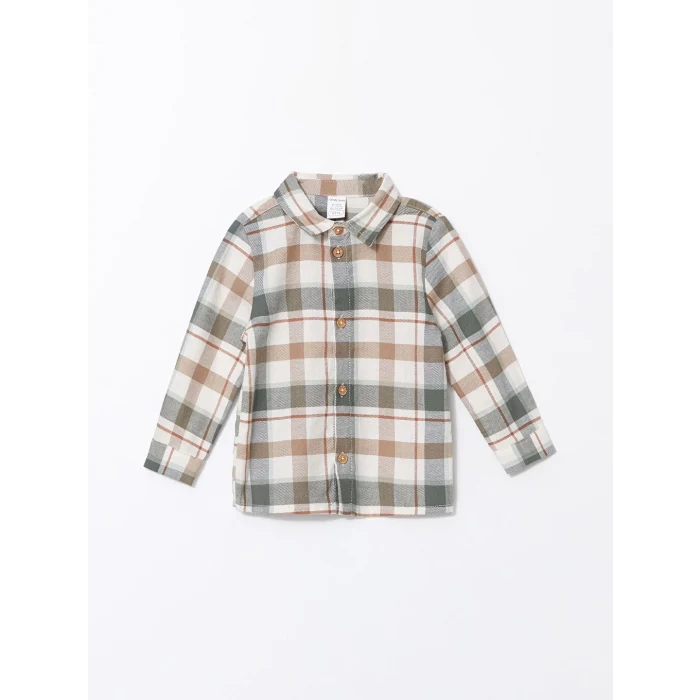 LCW baby Ekru Uzun Kollu Erkek Bebek Ekose Gömlek ve Pantolon 2li Takım