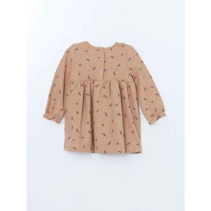 LCW baby Kahverengi Bisiklet Yaka Uzun Kollu Çiçekli Kız Bebek Elbise