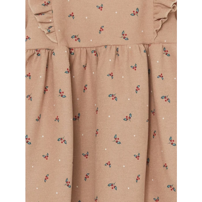 LCW baby Kahverengi Bisiklet Yaka Uzun Kollu Çiçekli Kız Bebek Elbise