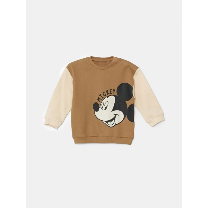 LCW baby Kahverengi Mickey Mouse Baskılı Erkek Bebek Eşofman Takım