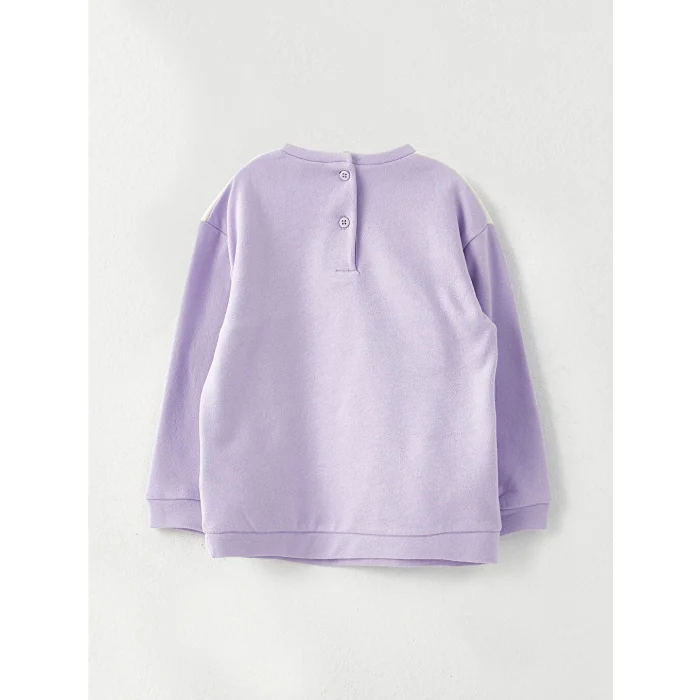 LCW baby Lila Bisiklet Yaka Uzun Kollu Baskılı Kız Bebek Sweatshirt ve Eşofman Alt 2li Takım