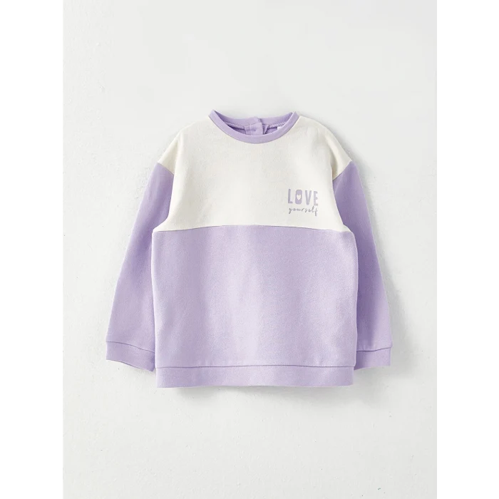 LCW baby Lila Bisiklet Yaka Uzun Kollu Baskılı Kız Bebek Sweatshirt ve Eşofman Alt 2li Takım