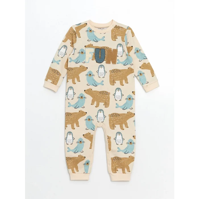 LCW baby Mavi Bisiklet Yaka Baskılı Erkek Bebek Tulum