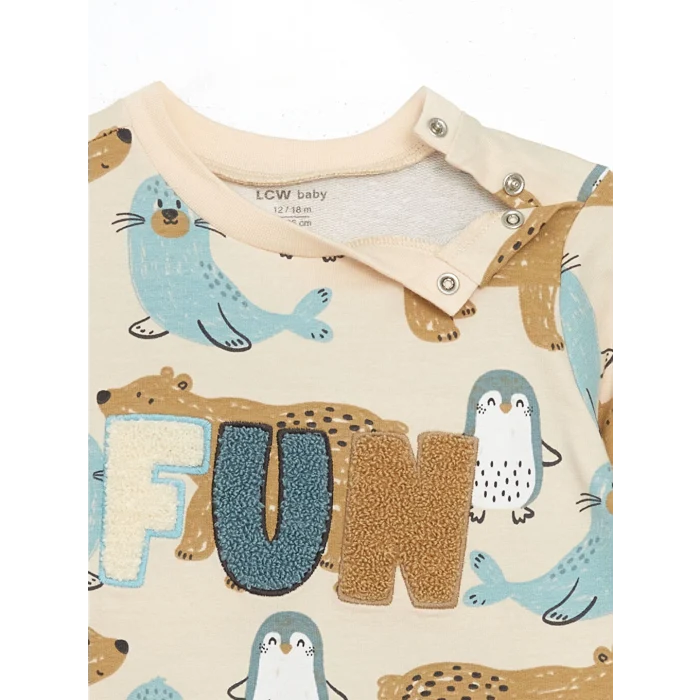 LCW baby Mavi Bisiklet Yaka Baskılı Erkek Bebek Tulum