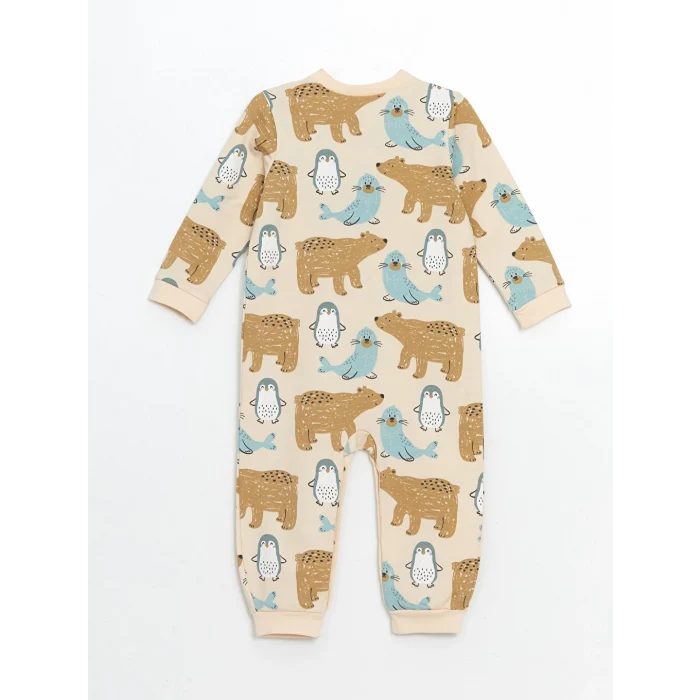 LCW baby Mavi Bisiklet Yaka Baskılı Erkek Bebek Tulum