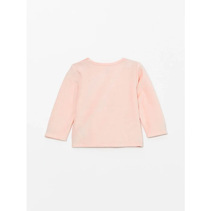 LCW baby Pembe Bisiklet Yaka Kadife Kız Bebek Pijama Takımı