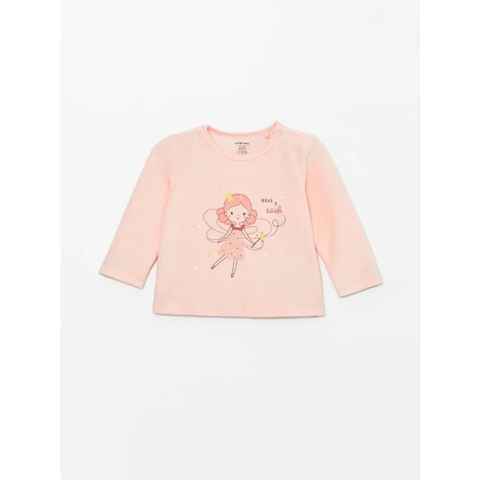 LCW baby Pembe Bisiklet Yaka Kadife Kız Bebek Pijama Takımı