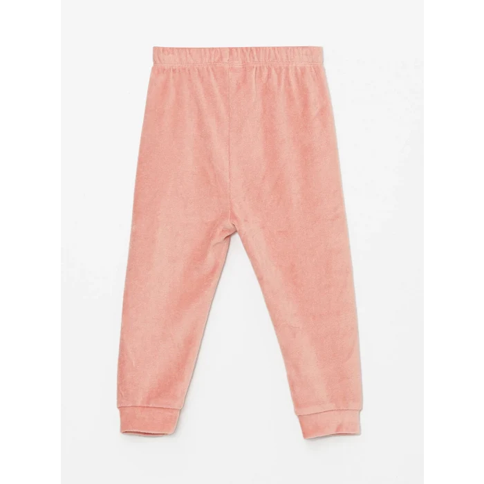 LCW baby Pembe Bisiklet Yaka Kadife Kız Bebek Pijama Takımı