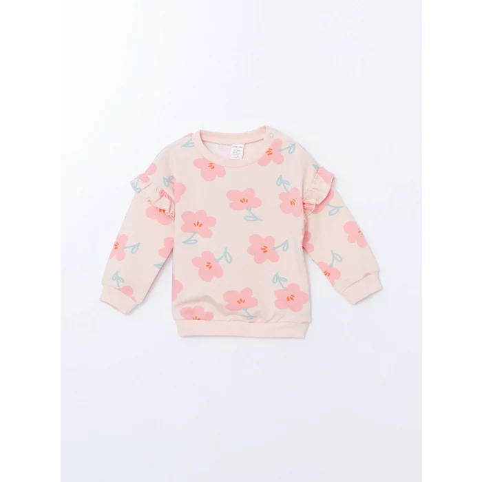 LCW baby Pembe Bisiklet Yaka Kız Çocuk Sweatshirt ve Tayt