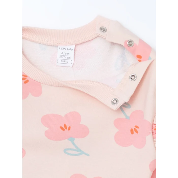 LCW baby Pembe Bisiklet Yaka Kız Çocuk Sweatshirt ve Tayt